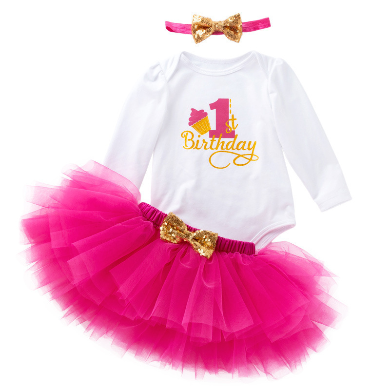 Baby Girl 3pcs Tutu Romper Set With Headband Toddler 1st Birthday Party Clothes Romper 2 Years Birthday Dress For Baby Girl