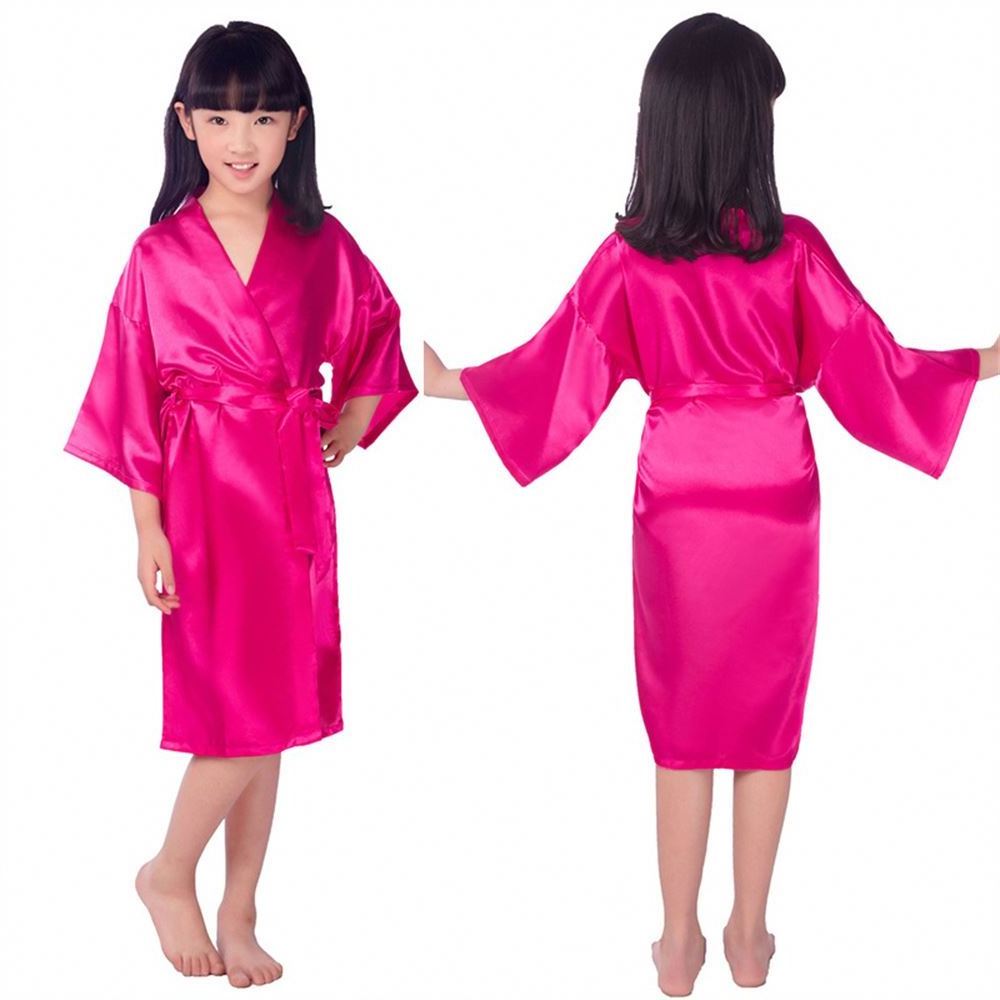 Wholesale Custom High Quality Children Baby Bathrobe Kids White Silk Night Dress Pajamas Satin Robe For Girls