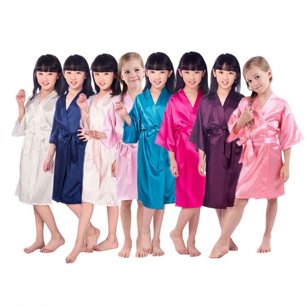 Wholesale Custom High Quality Children Baby Bathrobe Kids White Silk Night Dress Pajamas Satin Robe For Girls