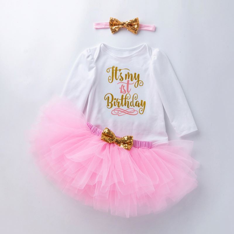 Baby Girl 3pcs Tutu Romper Set With Headband Toddler 1st Birthday Party Clothes Romper 2 Years Birthday Dress For Baby Girl