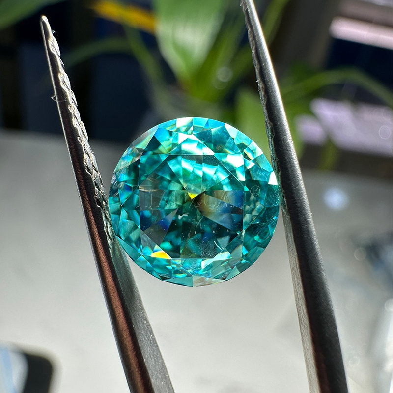 Ice crushed radiant cut round shape light blue with yellow cubic zirconia loose gemstones for jewelry