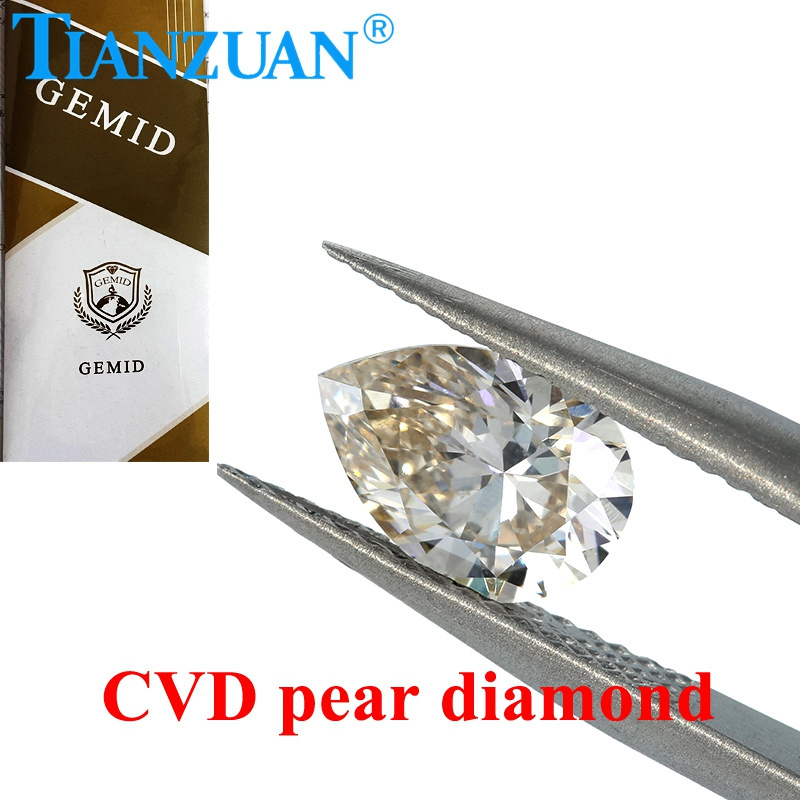 CVD diamond 1.5ct K VS1/VVS1 clarity 2EX cutting pear GEMID certificated white color lab grown diamond loose stone