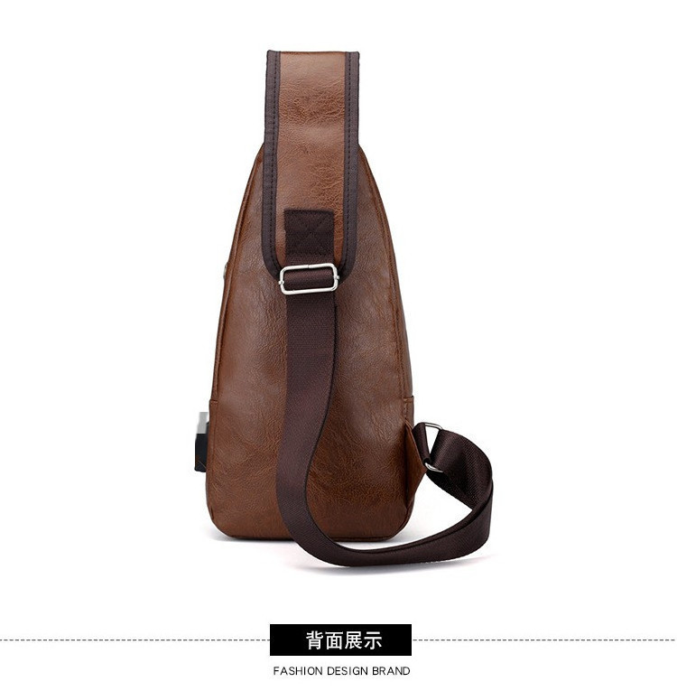 New Korean Fashion Charging Men Chest Bag Outdoor PU Leather Single Shoulder Briefcase Leather Sling Bag