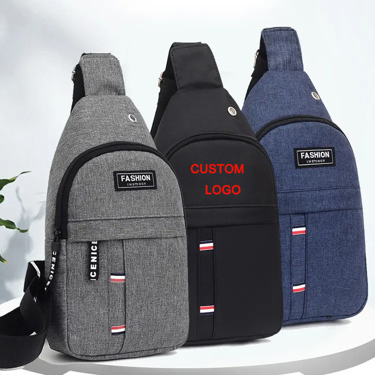 Custom Logo Earphone Hole Waterproof Sport Shoulder Sling Crossbody Men Chest Pack Bag Men Sling Bag