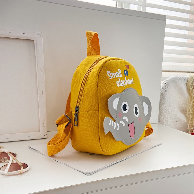 Mini Yellow School Bag for kids Cartoon Elephant Canvas Lightweight Kindergarten Backpack with Anti-Theft Bag