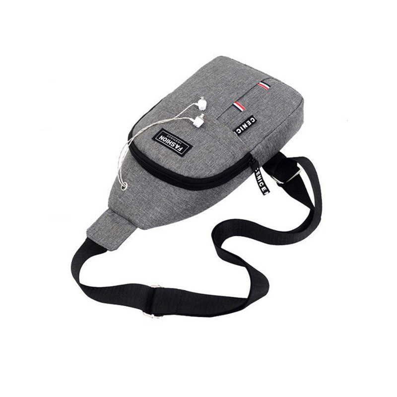 Custom Logo Earphone Hole Waterproof Sport Shoulder Sling Crossbody Men Chest Pack Bag Men Sling Bag