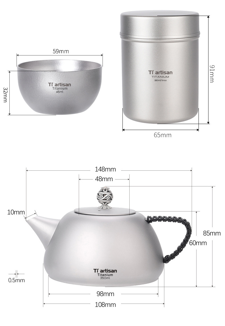 Water Kettle Titanium Kettle with Filter 350ml  Anti-scalding Handle Lid Ultralight Canteen Outdoor Camping Coffee Tea Pot