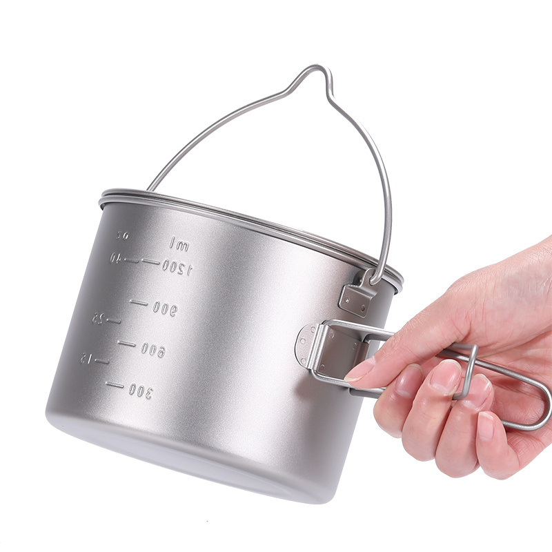 Titanium pot with bail handle 900ml 1100ml 1600ml  Outdoor Camping Picnic Water Mug Cup Tableware kitchen cookware