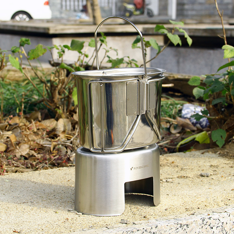 Titanium Stove with Stainless Steel Pot for Camping Hiking Picnic Ultralight Cookware