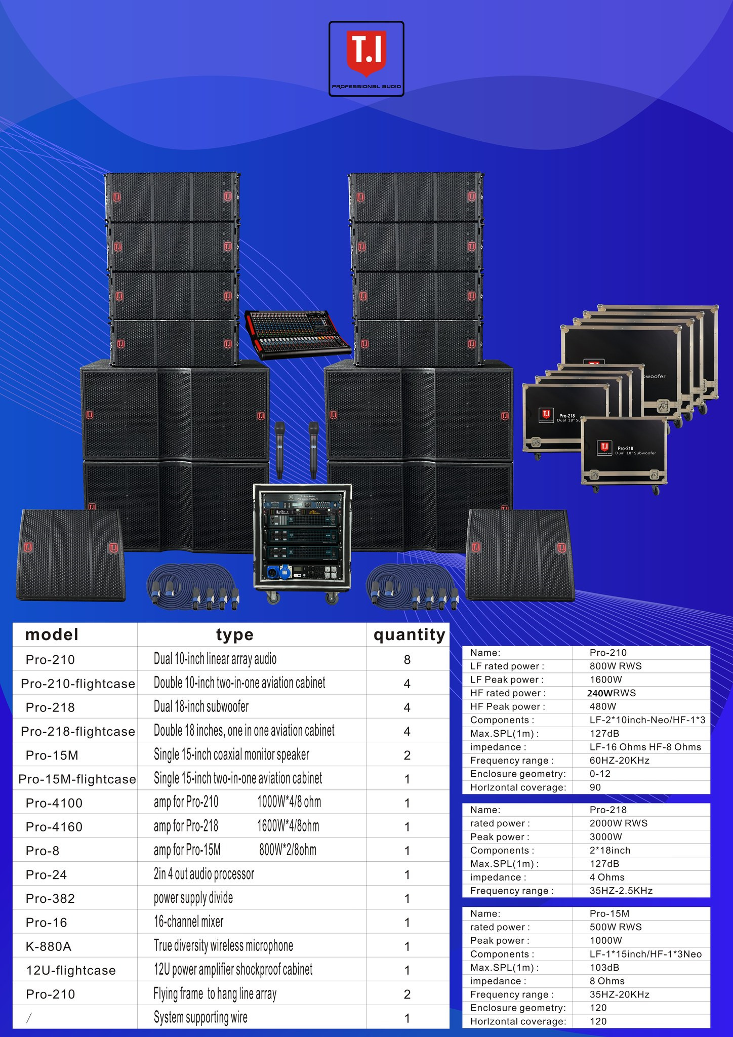 Professional Outdoor Audio Sound Equipment Passive Dual 10 Inch 2-Way Line Array Speaker with Powered 18-Inch Module Subwoofer