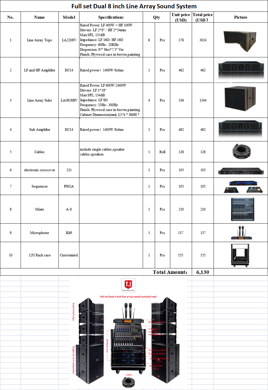 Dual 8 Inch Passive Professional Sound Column Speaker 2 Way Powered  Line Array System For Concert