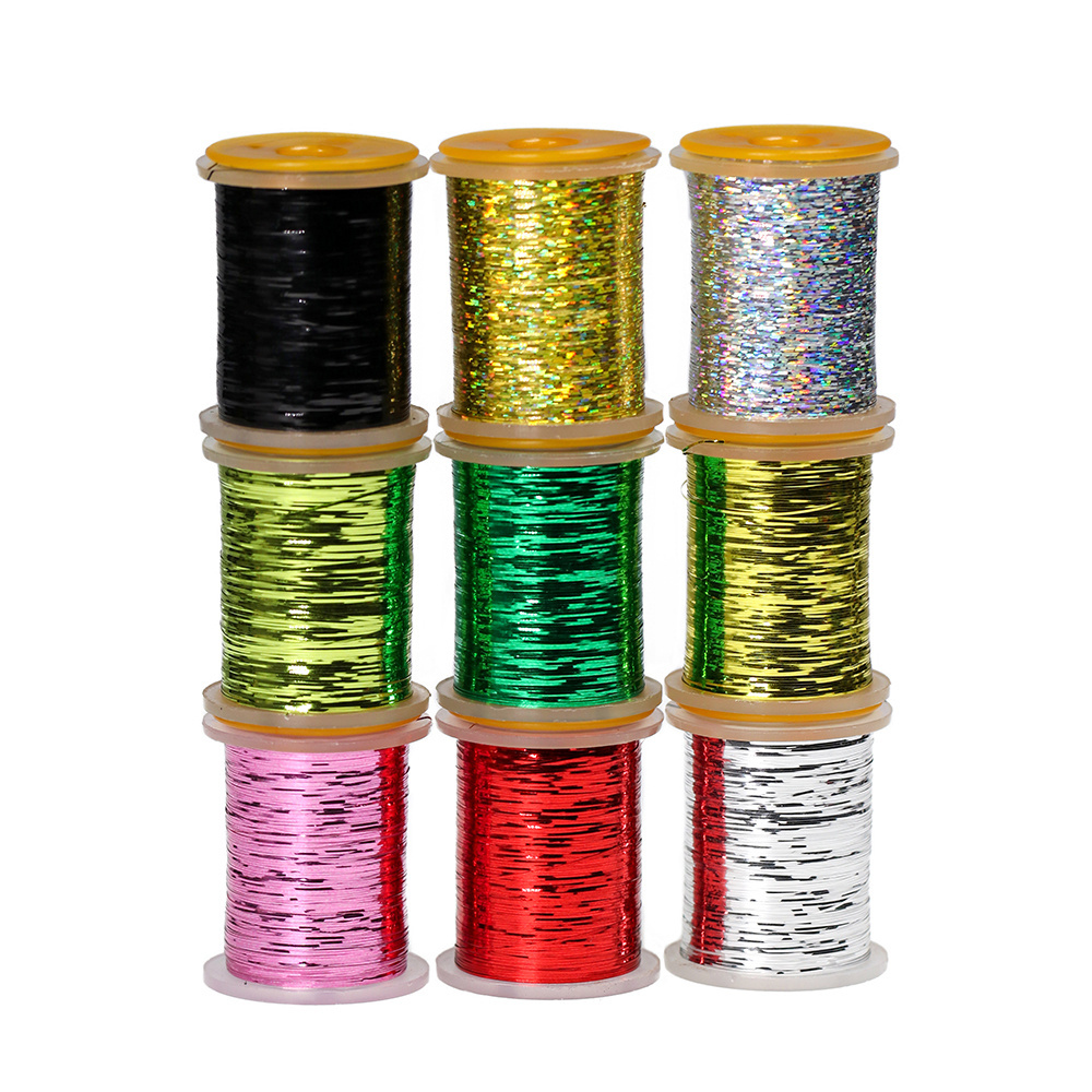 Wholesale 150yards/Spool Narrow Mylar Strip Holographic Flash Tinsel Nymph Bodies Ribbing Wet Dry Streamer Fly Tying Materials