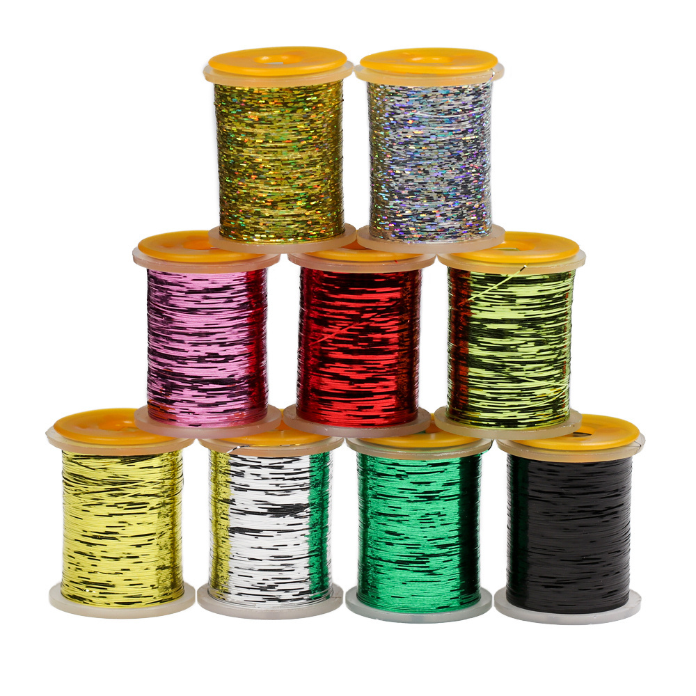 Wholesale 150yards/Spool Narrow Mylar Strip Holographic Flash Tinsel Nymph Bodies Ribbing Wet Dry Streamer Fly Tying Materials