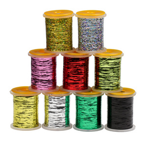 Wholesale 150yards/Spool Narrow Mylar Strip Holographic Flash Tinsel Nymph Bodies Ribbing Wet Dry Streamer Fly Tying Materials