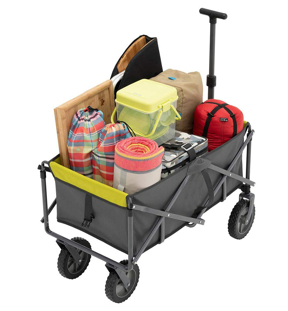 Foldable Picnic Camping Wagon Camping Cart Trail Collapsible Folding Beach Utility Cart Trolley Wagon for Outdoor Garden Beach