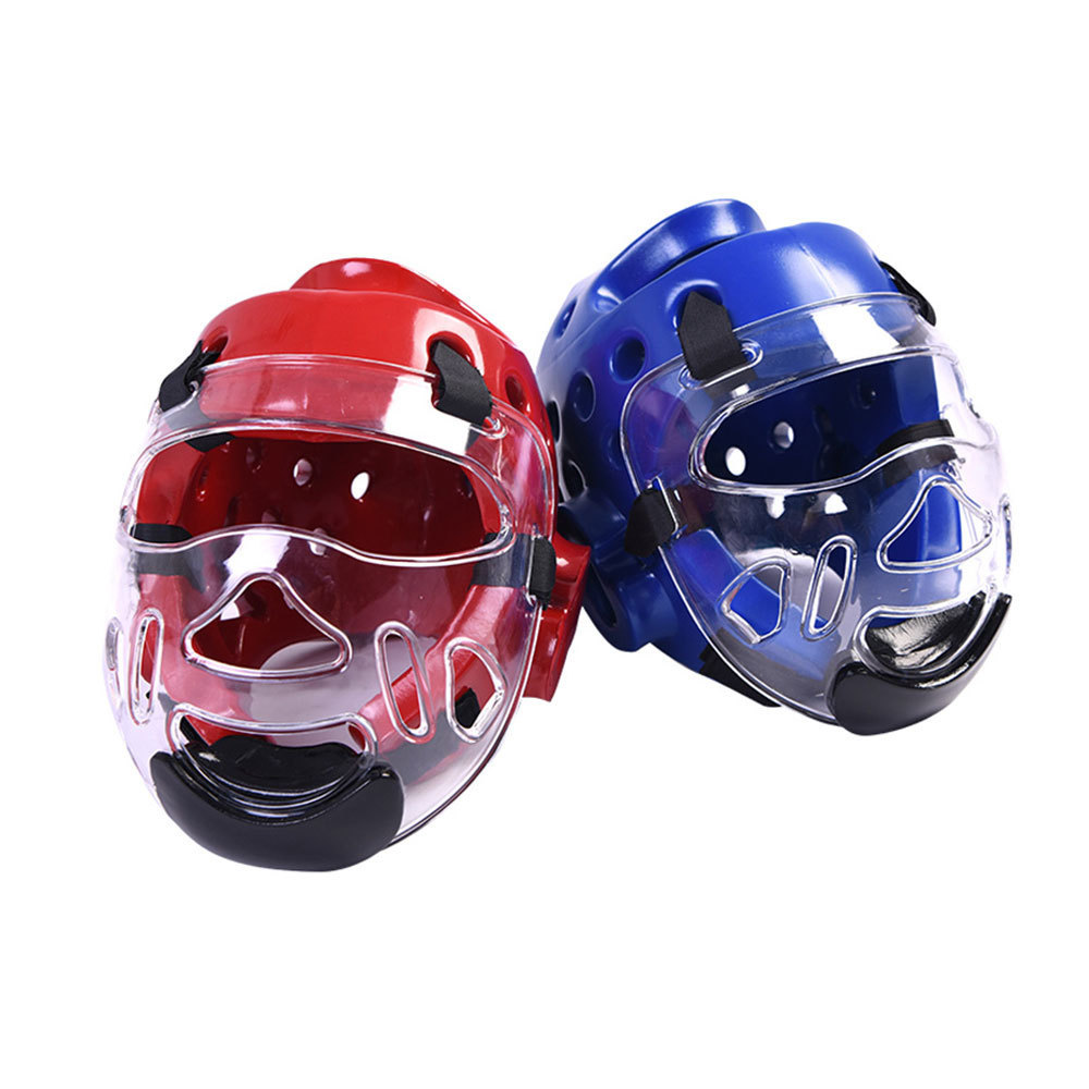 Protective Martial Arts Karate Taekwondo Clear Face Shield Guard Mask Sparring Helmet Head Gear for ITF WTF