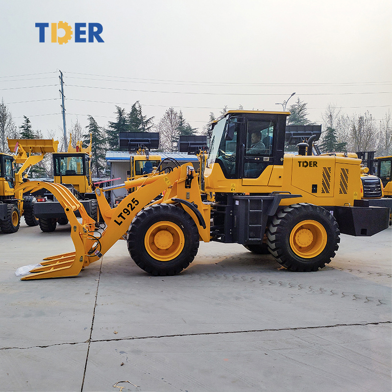 TDER chinese 2500kg wheel loader backhoe spare part 2.5ton mini wheel crawler loader grapple forks