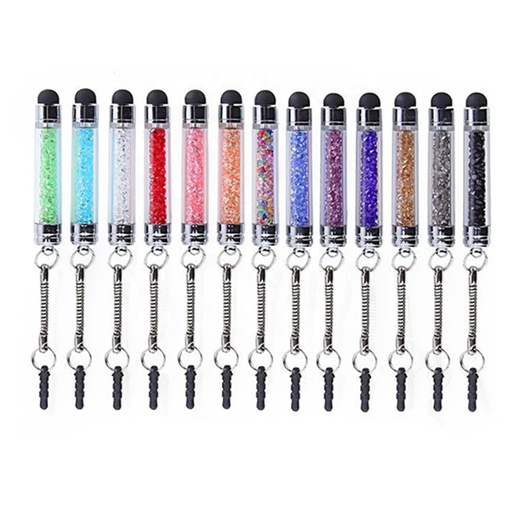 2 in 1 Diamond Crystal Stylus Touch Screen Pen Stylus Phone 3.5mm Anti Dust Plug For iPhone Xiaomi Samsung Tablet