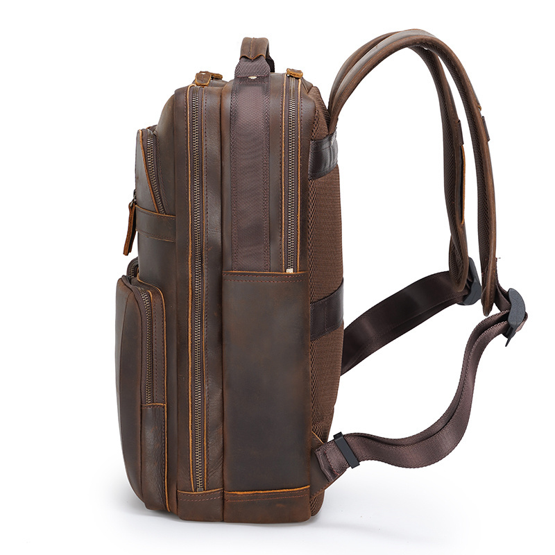 TIDING New Arrival Dopshipping Men Casual Vintage Antitheft Cow Bull Full Grain Genuine Crazy Horse Leather Travel Backpack Bag