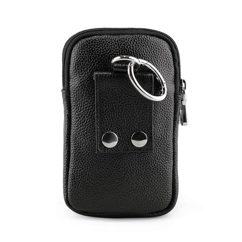 Mens Genuine Leather Black Small Hook Fanny Waist Bag Pack With Cellphone Phone Cases Cigarette Pouch