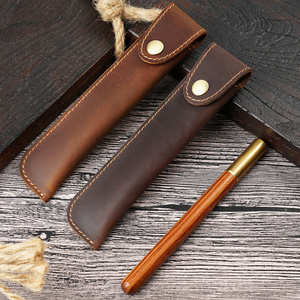 Custom Color Retro Crazy Horse Leather School Pen Holder Pouch Bag Carving Leather Genuine Leather Pencil Case Bag Pen Case