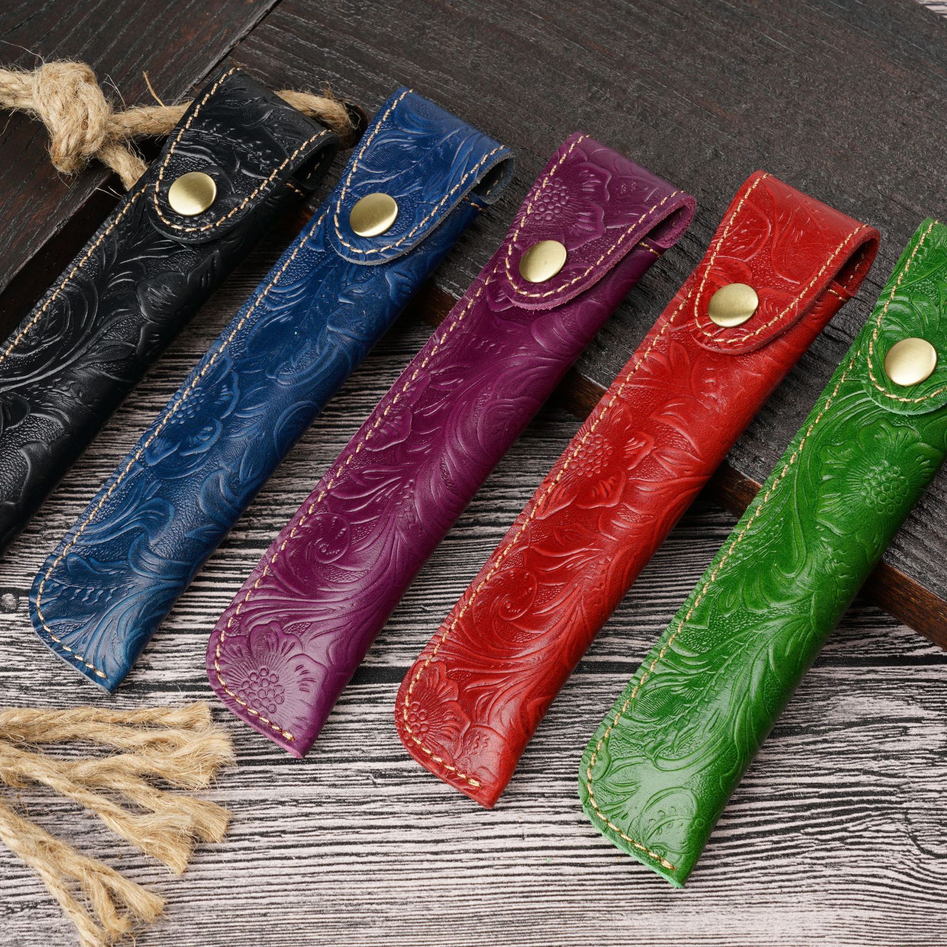 Custom Color Retro Crazy Horse Leather School Pen Holder Pouch Bag Carving Leather Genuine Leather Pencil Case Bag Pen Case