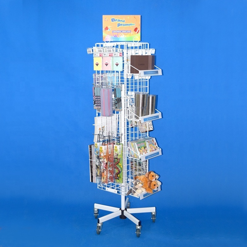 retail store stockings fixture steel wire grid wall floor stand universal socks  metal revolving display rack