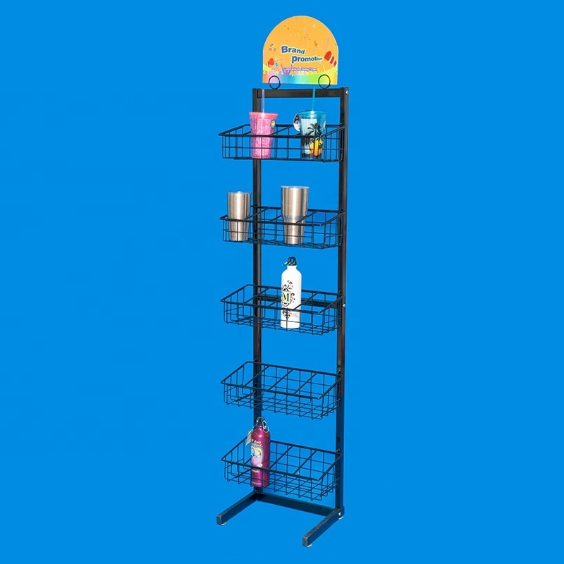 food exposition fixture multi tiers rack retail store floor stand metal display shelf