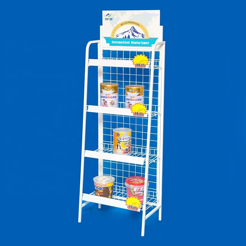 food exposition fixture multi tiers rack retail store floor stand metal display shelf