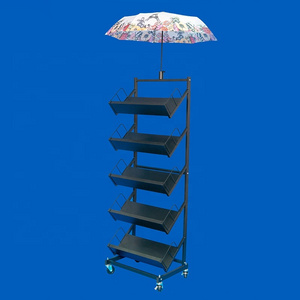 retail shop pop promotion multi layer floor stand  metal shelf umbrella exhibition fixture steel display rack