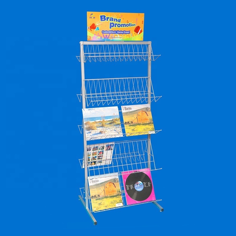 multi layers shelf holder folding metal wire floor stand gift shop greeting cards display rack