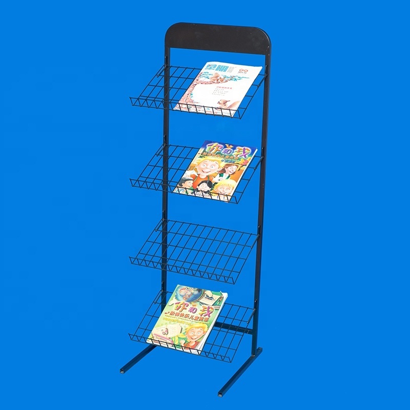 multi layers shelf holder folding metal wire floor stand gift shop greeting cards display rack