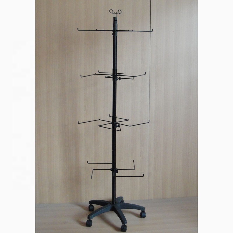 gift souvenir shop fixture  novelty stationery products hanging metal peg hook rack floor swivel display stand