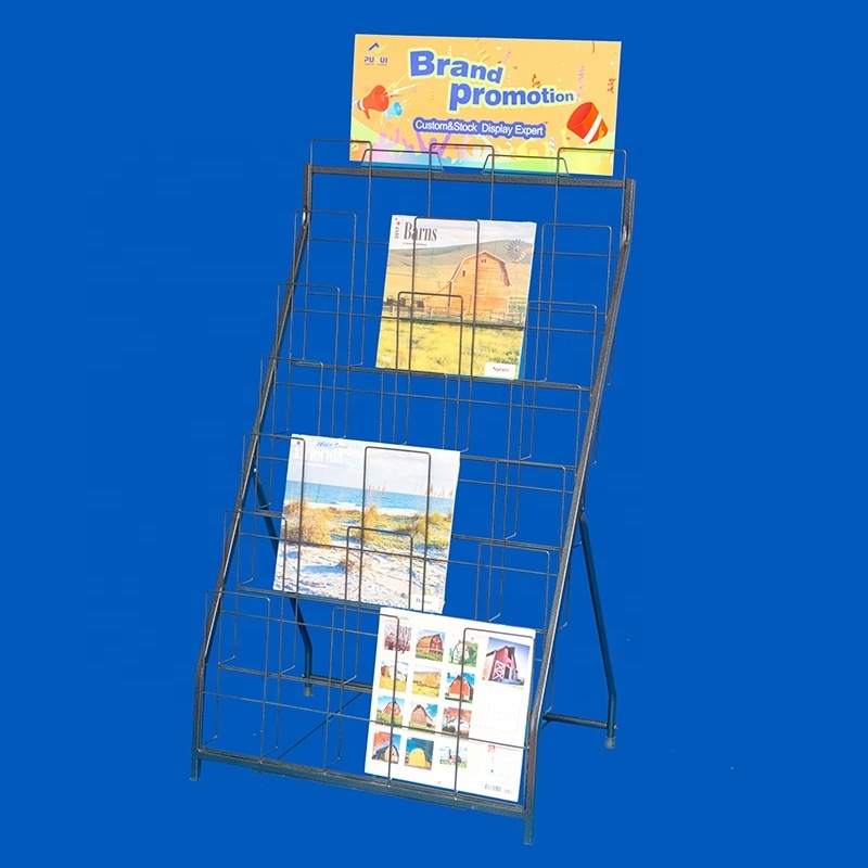 multi layers shelf holder folding metal wire floor stand gift shop greeting cards display rack