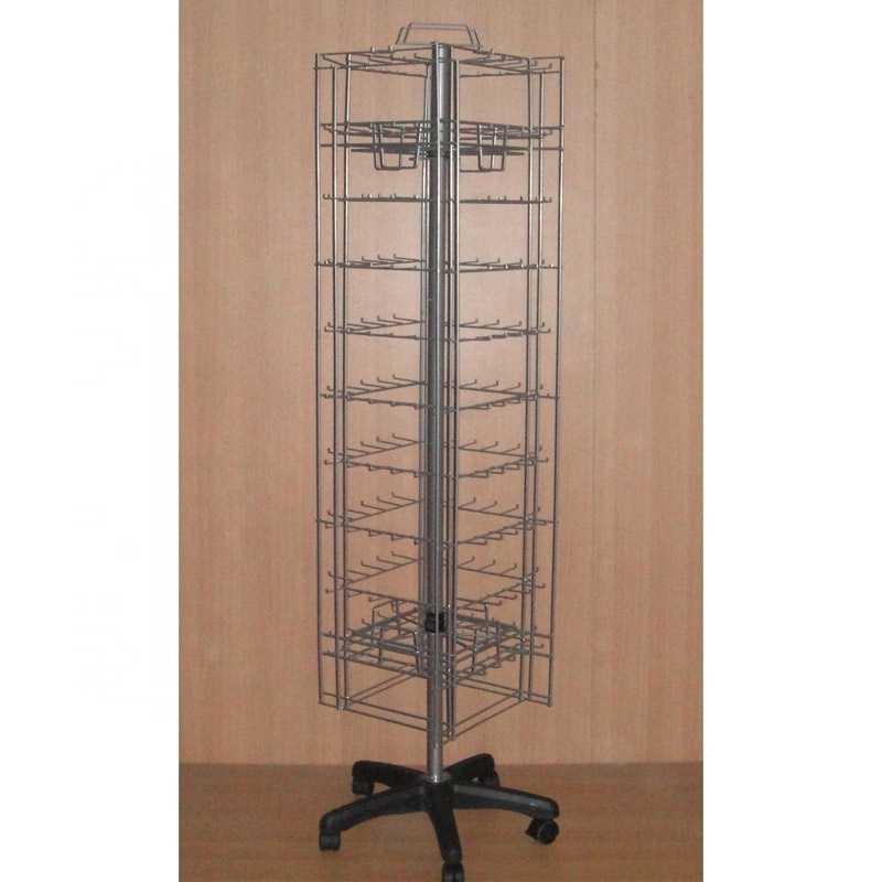 gift souvenir shop fixture  novelty stationery products hanging metal peg hook rack floor swivel display stand