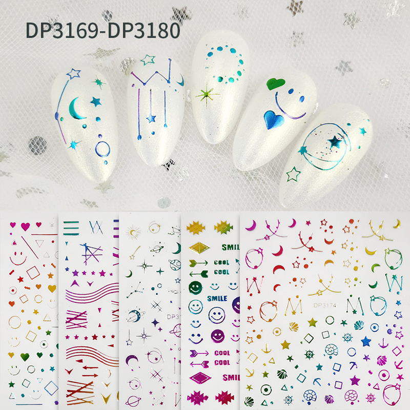 New Designs Nail Art Stickers & Nail Decals 3D Gold press on nails stickers Wholesale