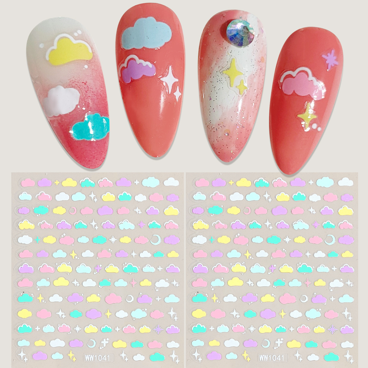 New Macaron Nail Art Sticker Adhesive Cartoon Clouds Cute Rainbow Decals nails stickers