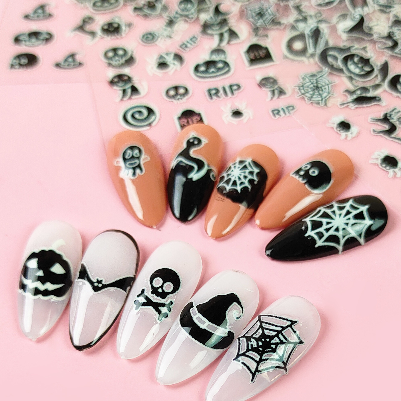 Wholesale Glow In The Dark Halloween Nail Art Sticker DIY Bat Pumpkin Funny Nail Decoration Nail Stickers