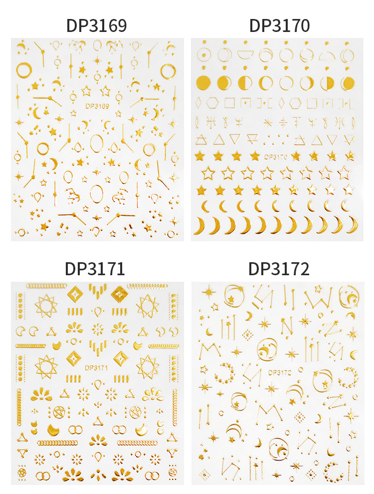 New Designs Nail Art Stickers & Nail Decals 3D Gold press on nails stickers Wholesale