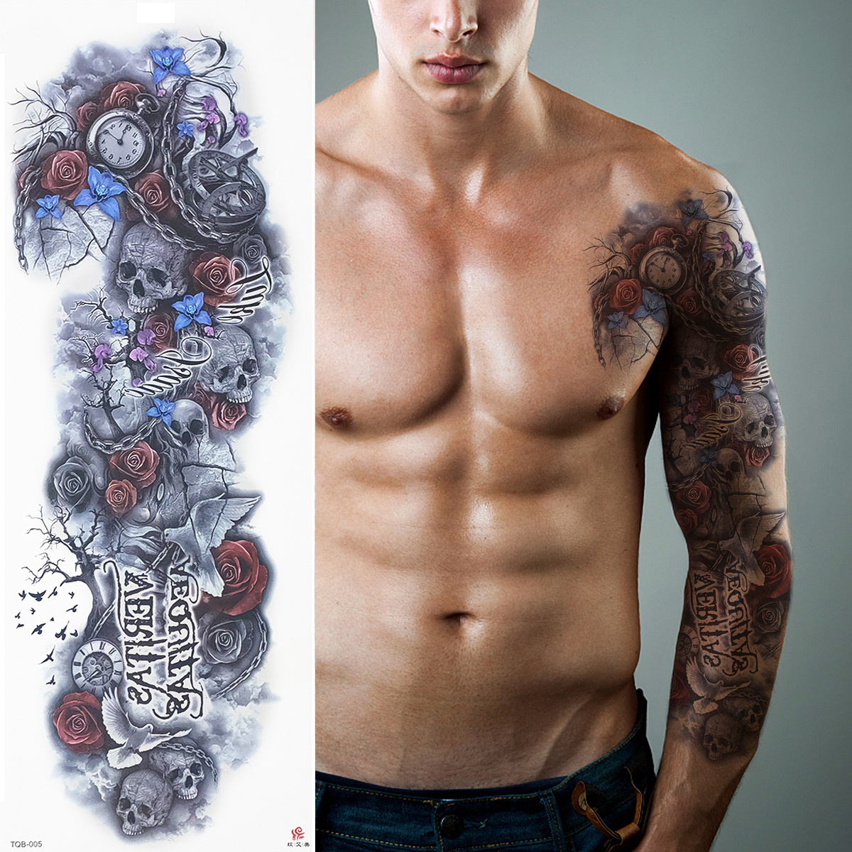 Wholesale Men Women Sleeve Full Arm Temporary Skull Tattoo Stickers Water Transfer Sticker For Adult Body Art