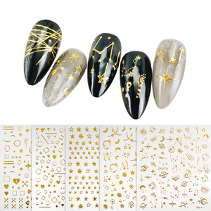 New Designs Nail Art Stickers & Nail Decals 3D Gold press on nails stickers Wholesale