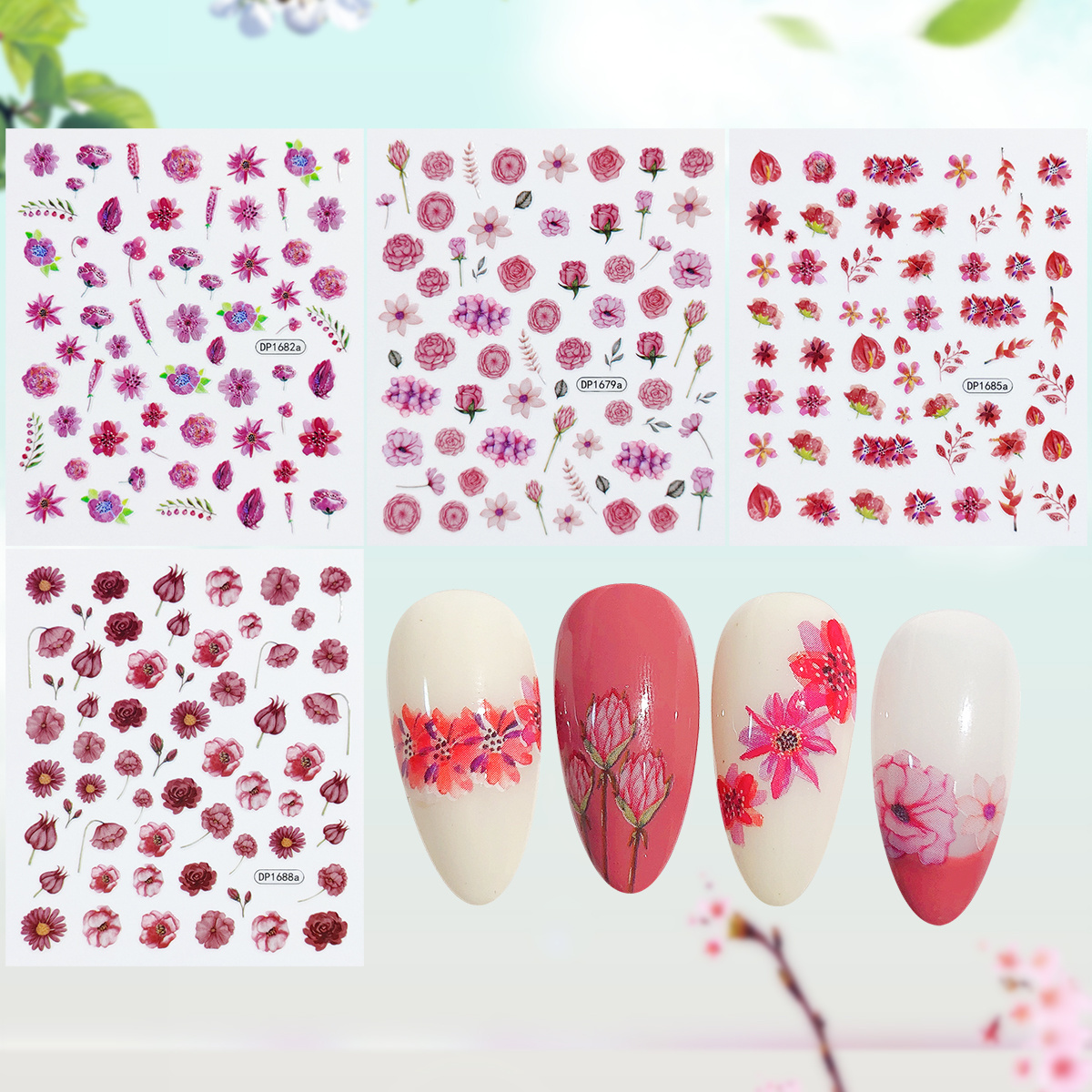 2D Flower Rose Nail Art Sticker Nail Fairy Premium Series Finger Sticker Nail Decorations Decals