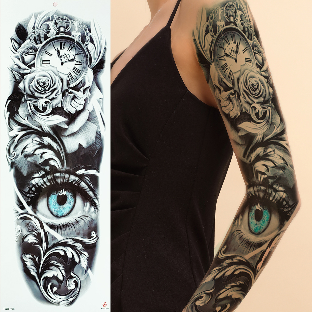 Wholesale Men Women Sleeve Full Arm Temporary Skull Tattoo Stickers Water Transfer Sticker For Adult Body Art