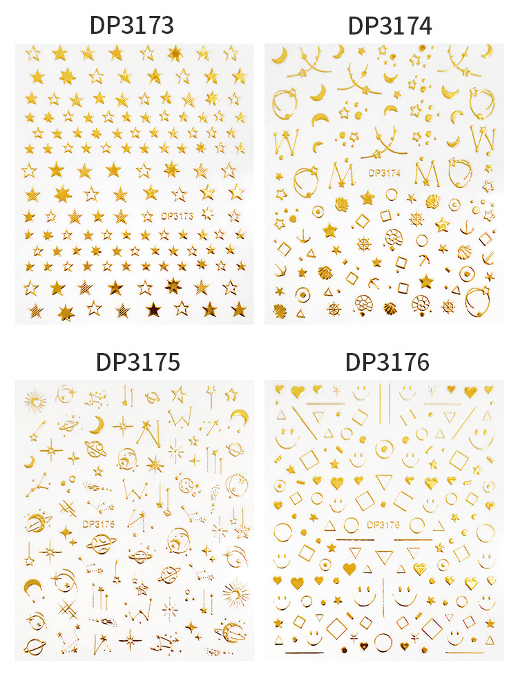 New Designs Nail Art Stickers & Nail Decals 3D Gold press on nails stickers Wholesale