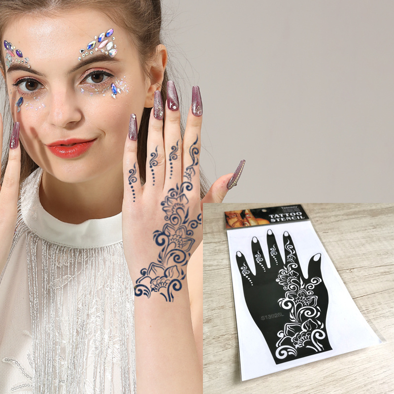 Factory Supply Classic Man Woman Beauty Reusable Black Waterproof DIY One Hand India Henna Mehndi Henna Stencils Sticker Tattoo