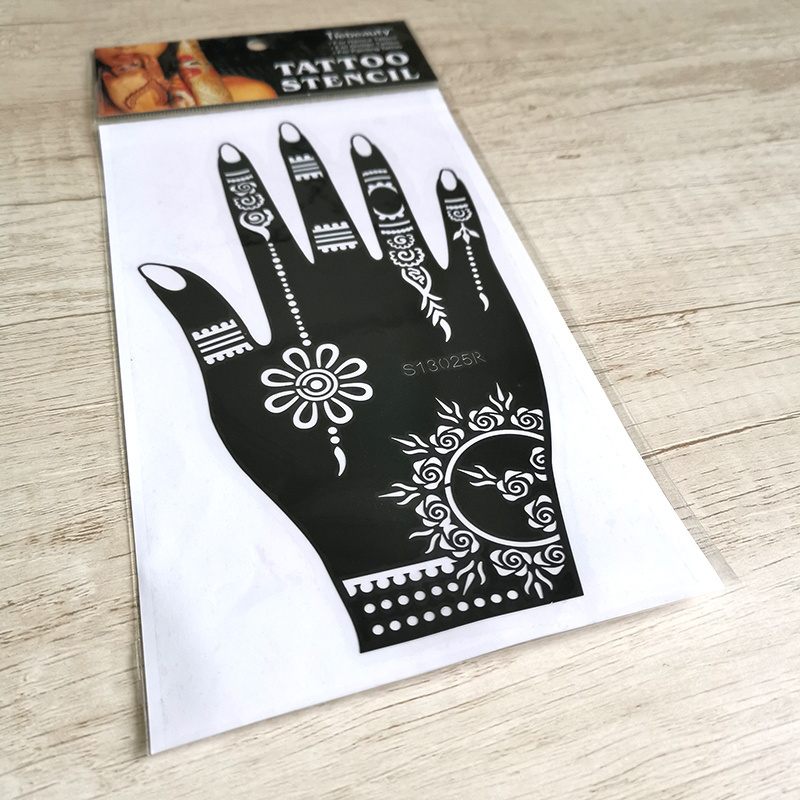 Factory Supply Classic Man Woman Beauty Reusable Black Waterproof DIY One Hand India Henna Mehndi Henna Stencils Sticker Tattoo