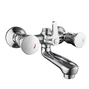 Full Turn Brass Cartridge Dual Cross Handle Water bath shower faucets Wall Mounted Bathtub Faucet