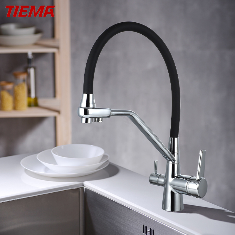 Deck-Mounted Hot And Cold Water Mixer Contemporary Spring Pull Down Spray Brass filter Kitchen Sink Taps faucet