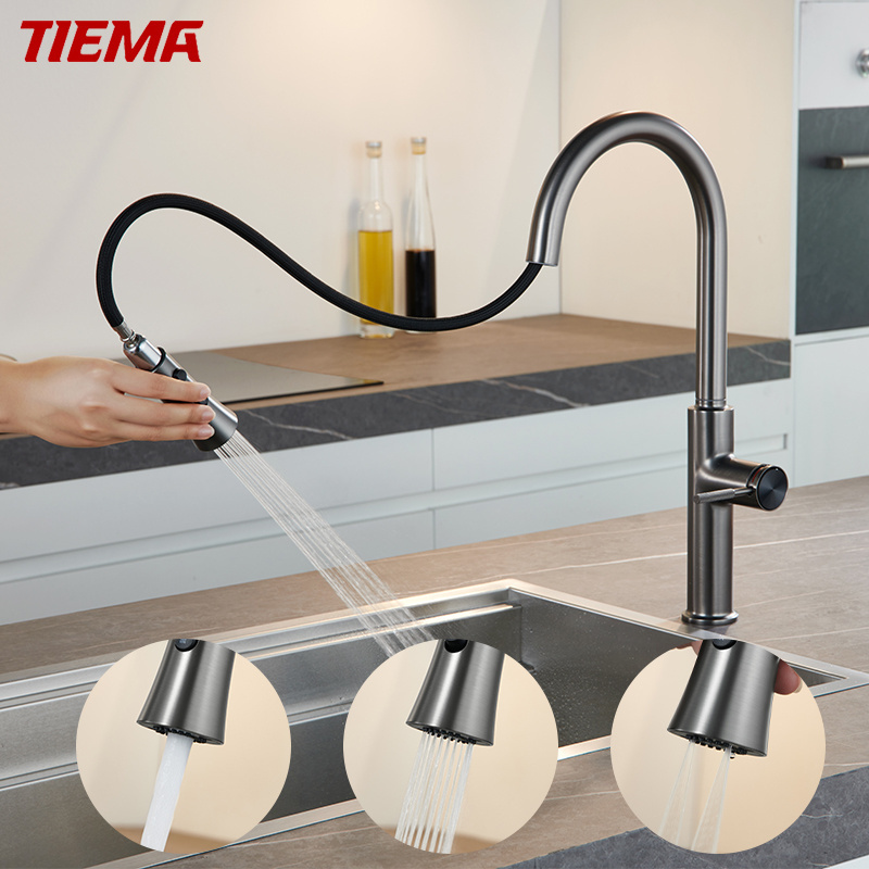 Sanitary Ware 3 Way Water Filter Faucet Spray Zinc Pull Down Kitchen Mixer Taps Pull Out Kitchen Sink Faucets