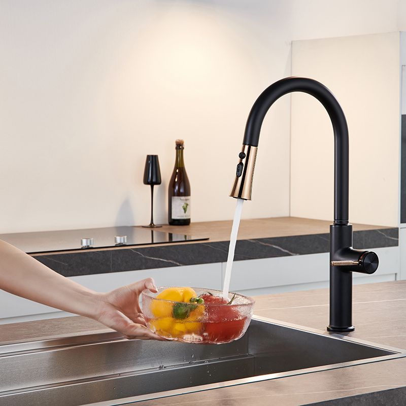 Single Handle Modern Kitchen Taps Pull Down Black Zinc Water Faucet Pull Out Sprayer Kitchen Mixer Tap Sink Faucets